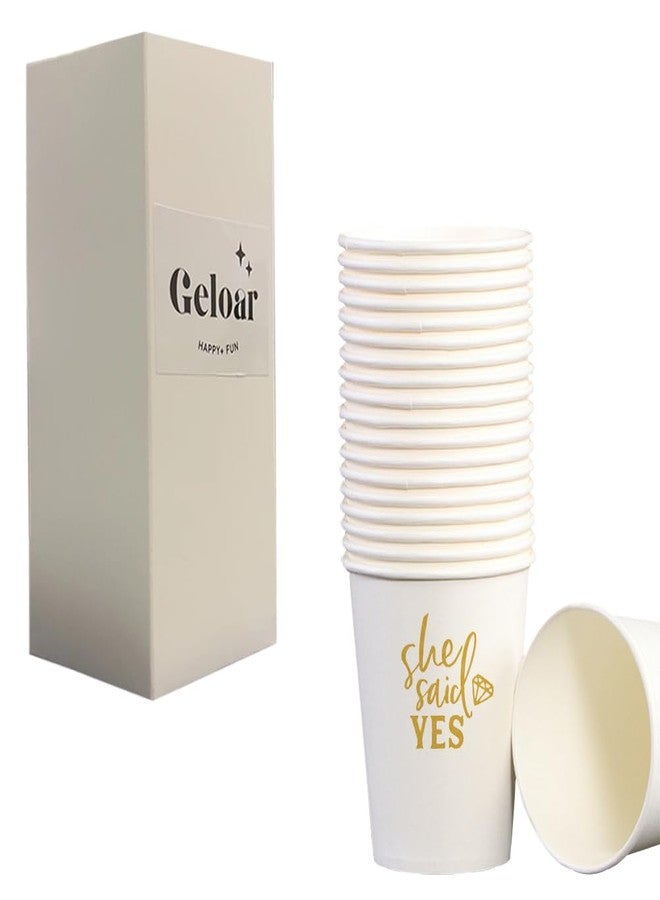 Geloar She Said Yes Party Cups, 20 Pack 9oz Gold She Said Yes Disposable Paper Party Cups for Bridal Shower Engagement Rehearsal Dinner Wedding (She Said Yes Cups) - Image 1